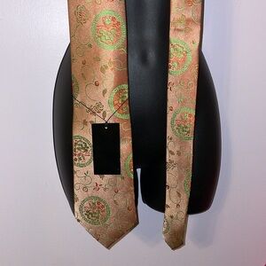 Aurizio Italy Silk Embroidered Bronze Brown Necktie and Handkerchief Set